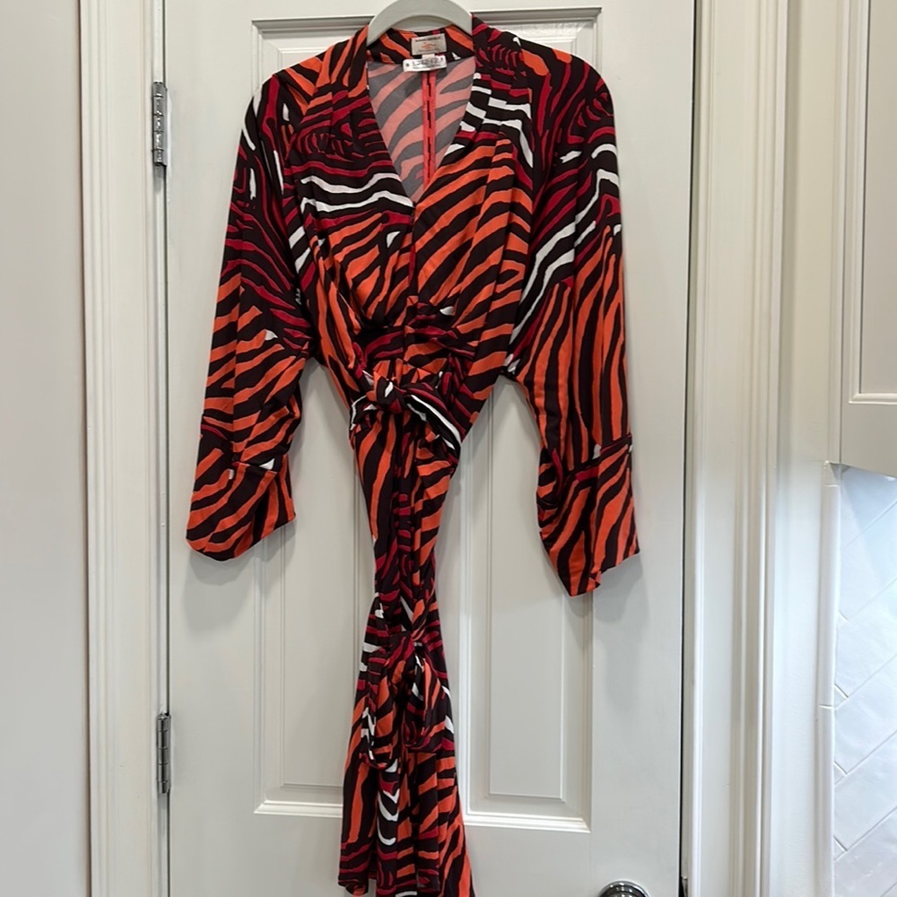 Banana Republic Issa London Orange, Red, Black, & White Zebra Print  Dress sz.4